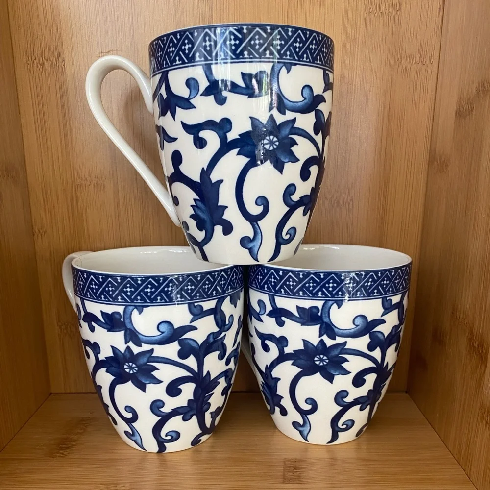 Ralph Lauren Mandarin Blue Bone China Coffee/Tea Cups Set of 3 - Picture 1 of 6